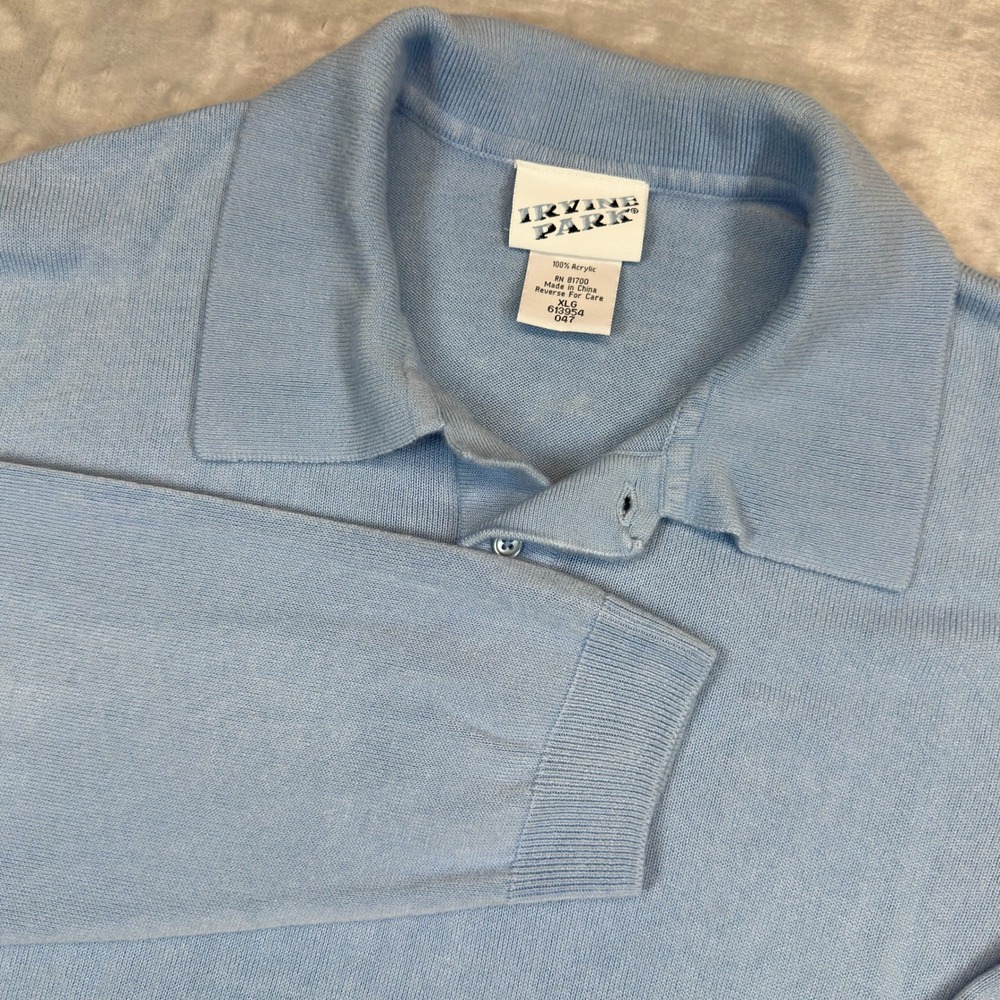 VTG Irvine Park Sweater Mens XL Blue Long Sleeve Polo Knit Acrylic Vintage Style